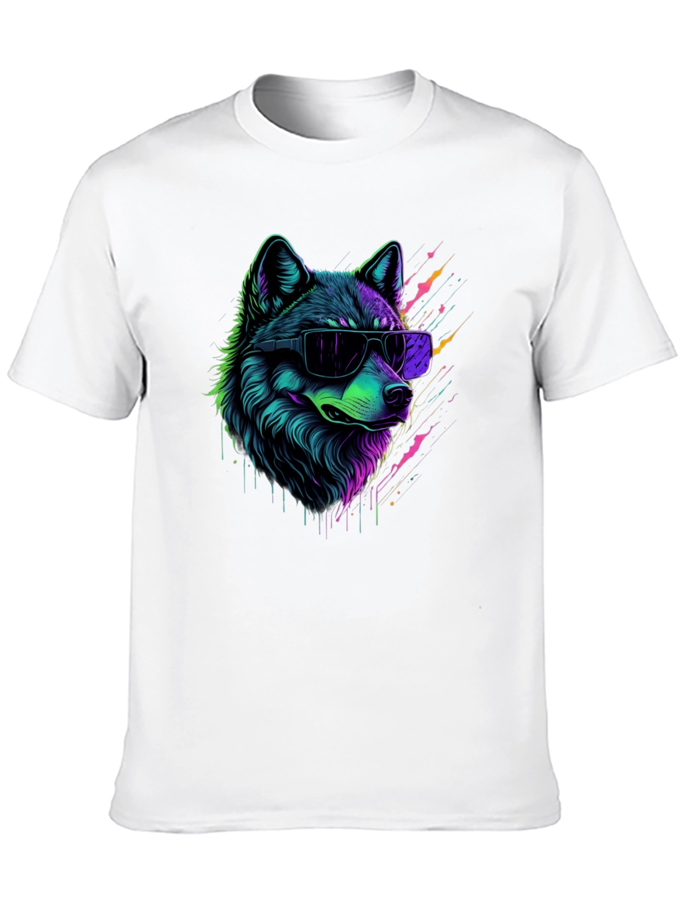 Neon Wolf Graphic T-Shirt - Trendy Animal Tee