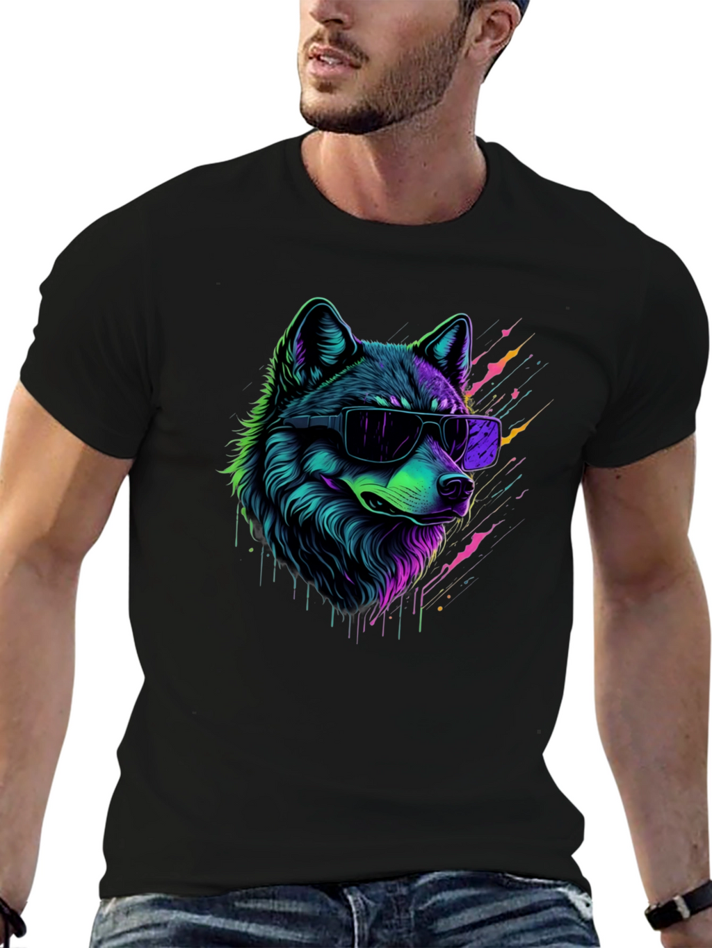Neon Wolf Graphic T-Shirt - Trendy Animal Tee