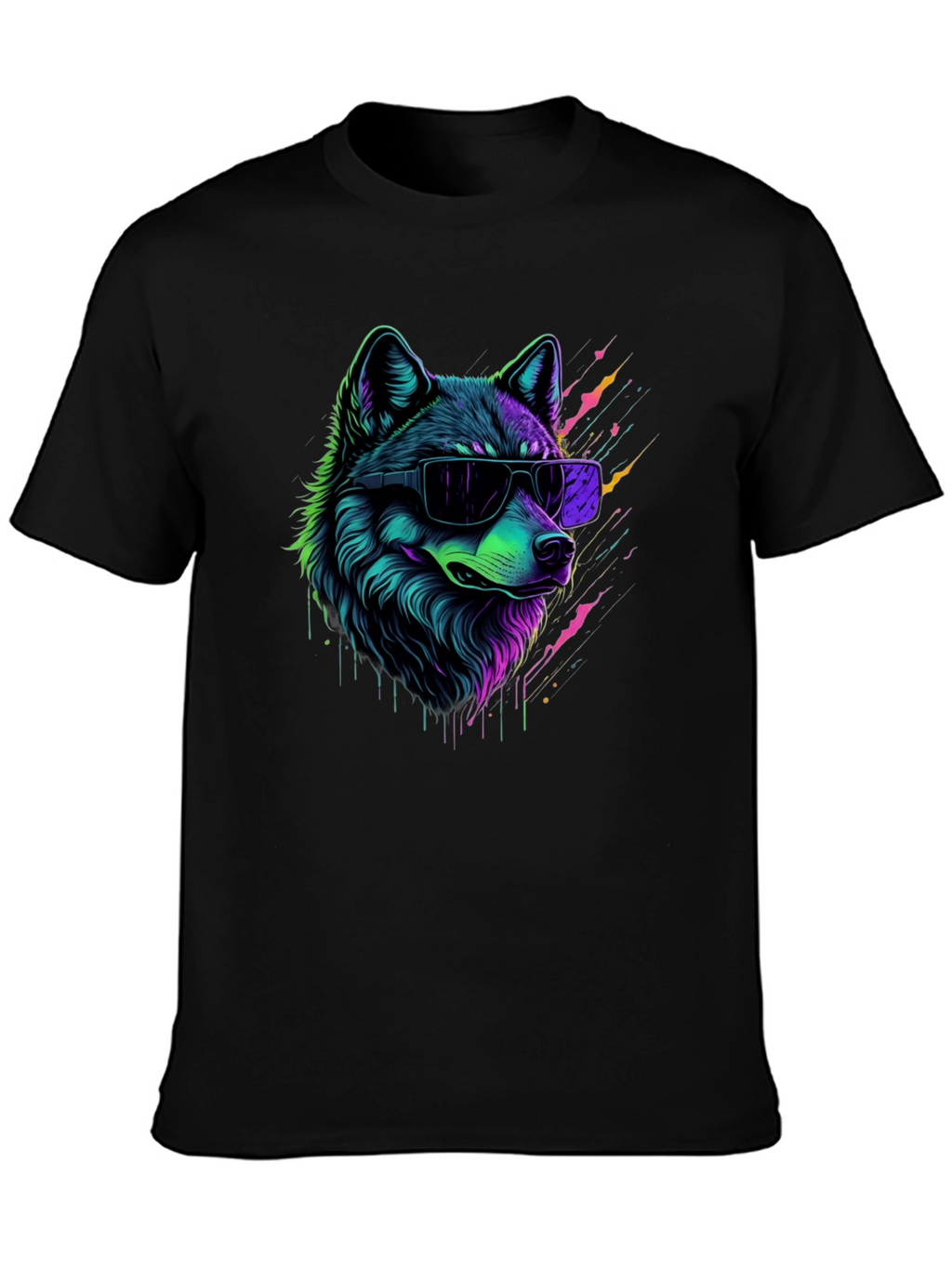 Neon Wolf Graphic T-Shirt - Trendy Animal Tee