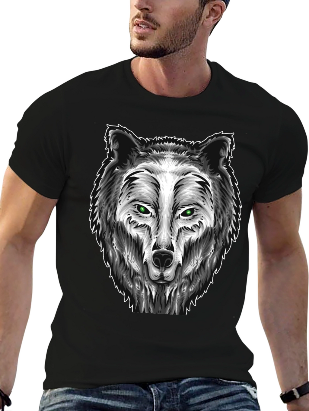 Wolf Graphic Tee - Black Cotton Blend T-Shirt