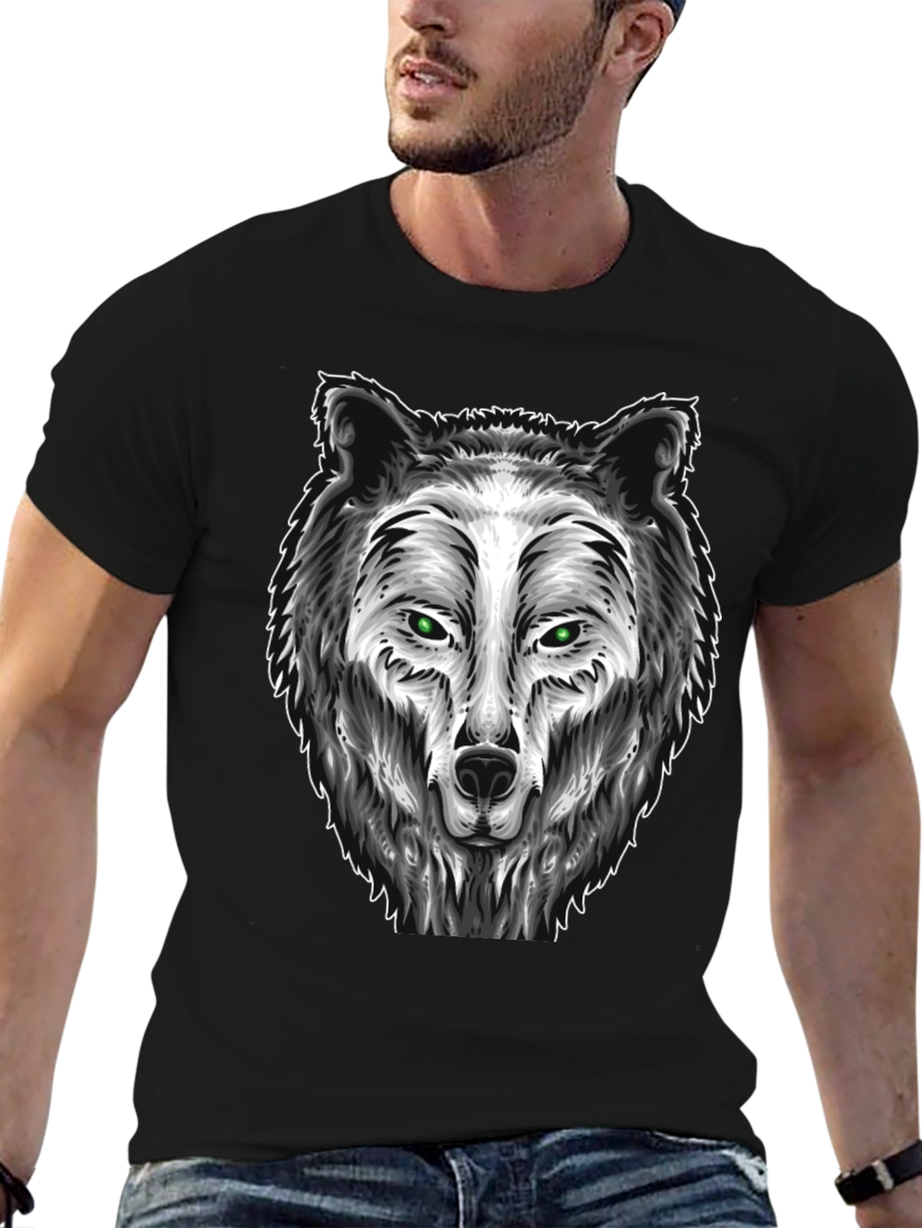 Wolf Graphic Tee - Black Cotton Blend T-Shirt