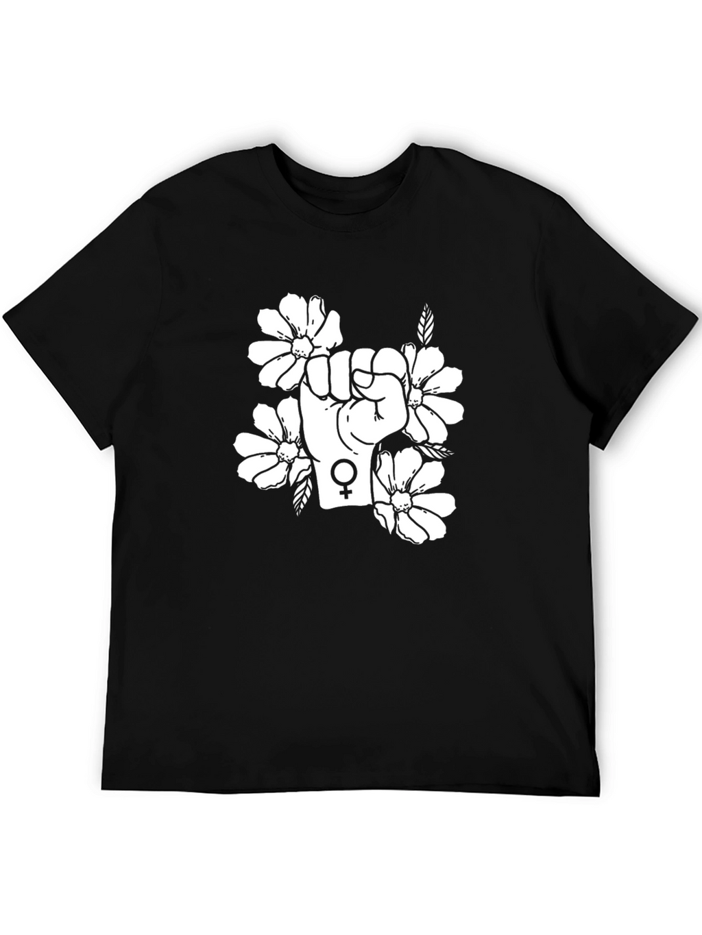 Feminist Floral Power Fist Black T-Shirt
