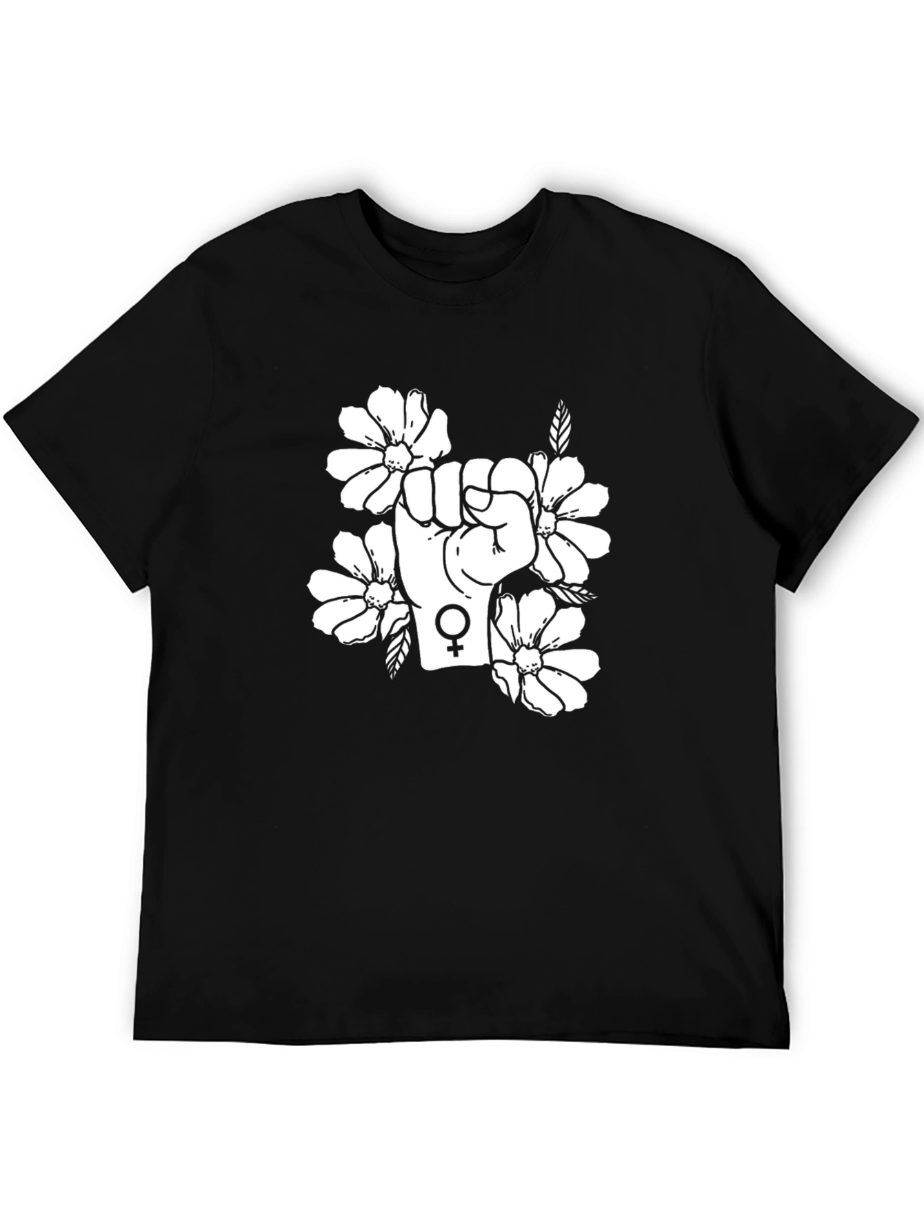 Feminist Floral Power Fist Black T-Shirt