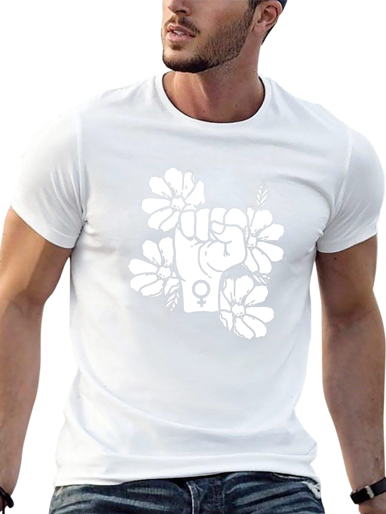 Feminist Floral Power Fist Black T-Shirt