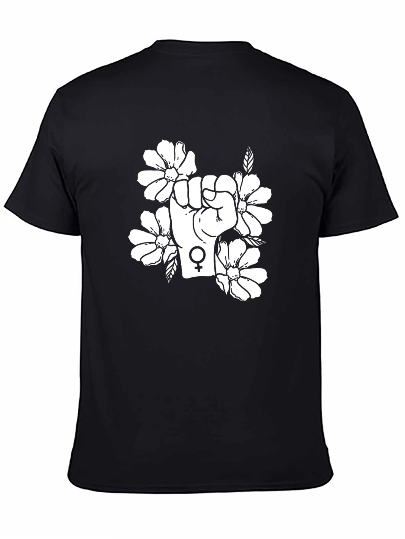 Feminist Floral Power Fist Black T-Shirt