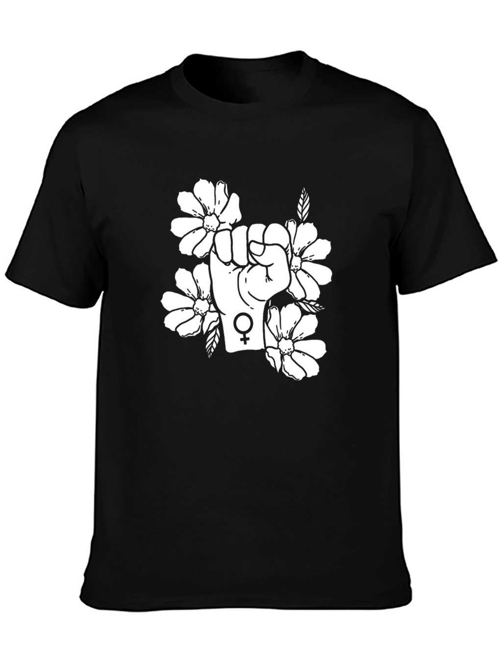 Feminist Floral Power Fist Black T-Shirt