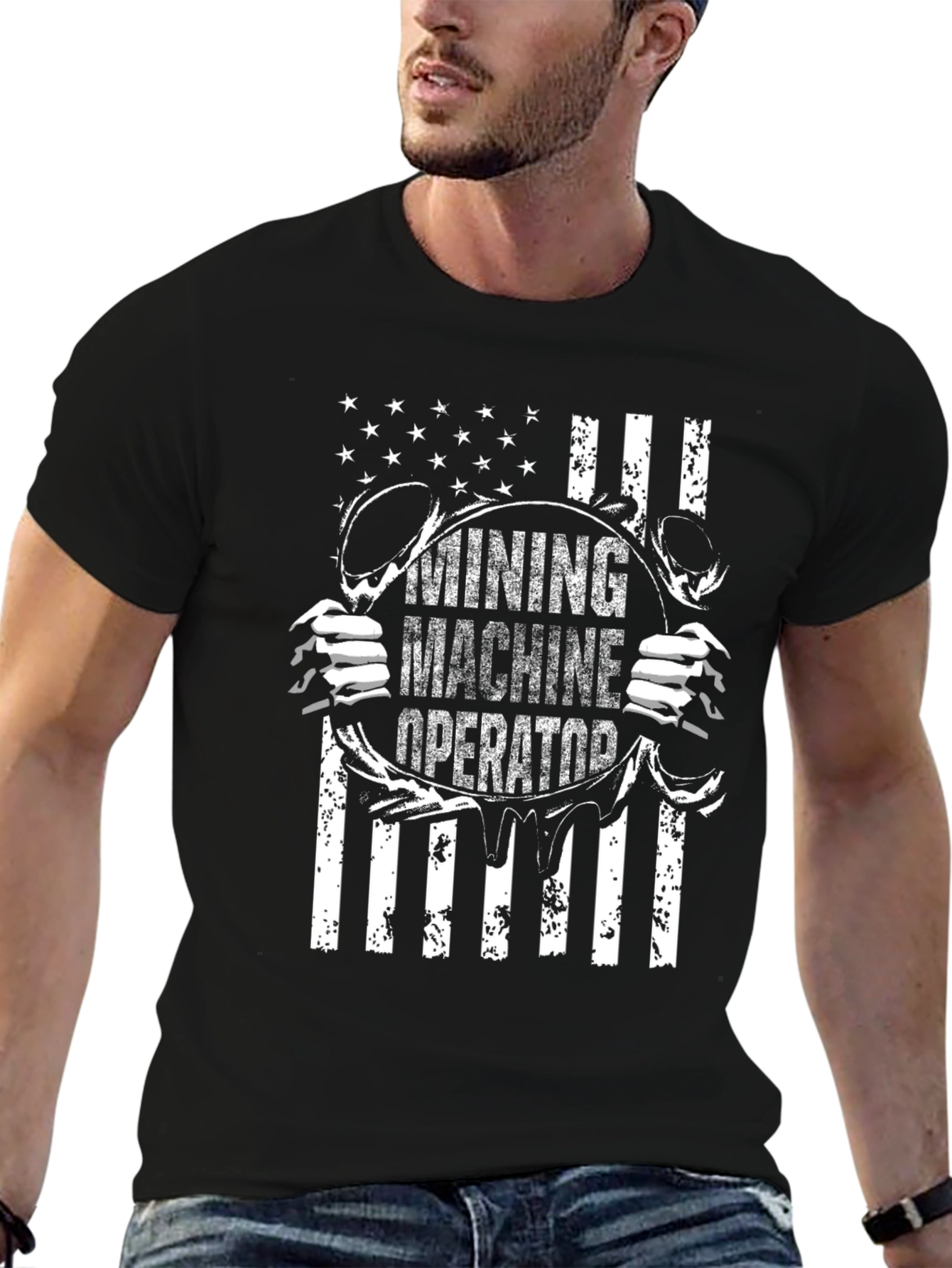 Mining Machine Operator T-Shirt - American Flag Design