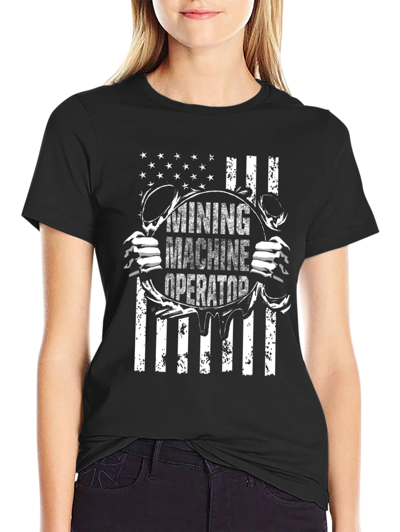 Mining Machine Operator T-Shirt - American Flag Design