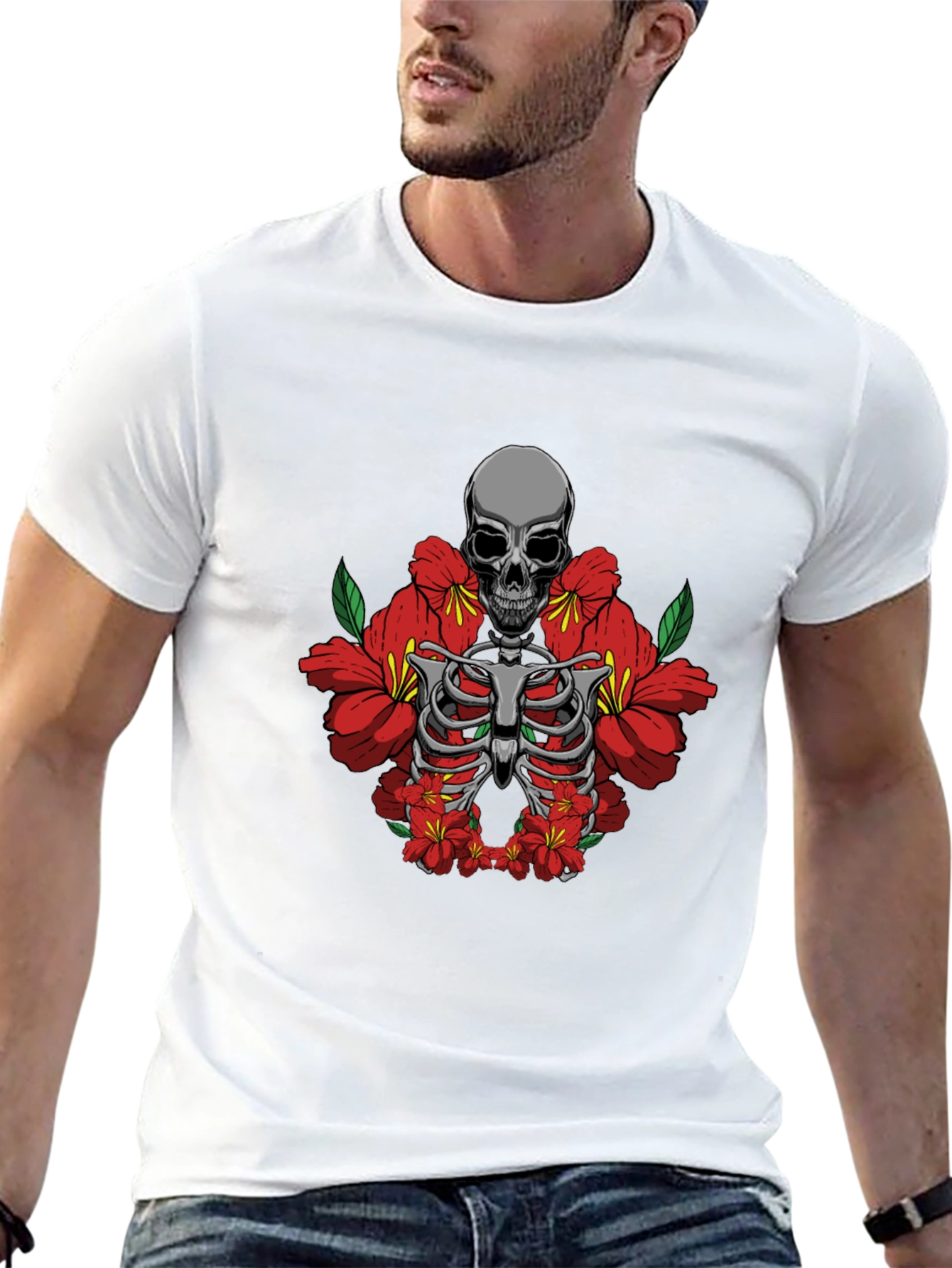 Skull & Flowers Graphic Tee - Black