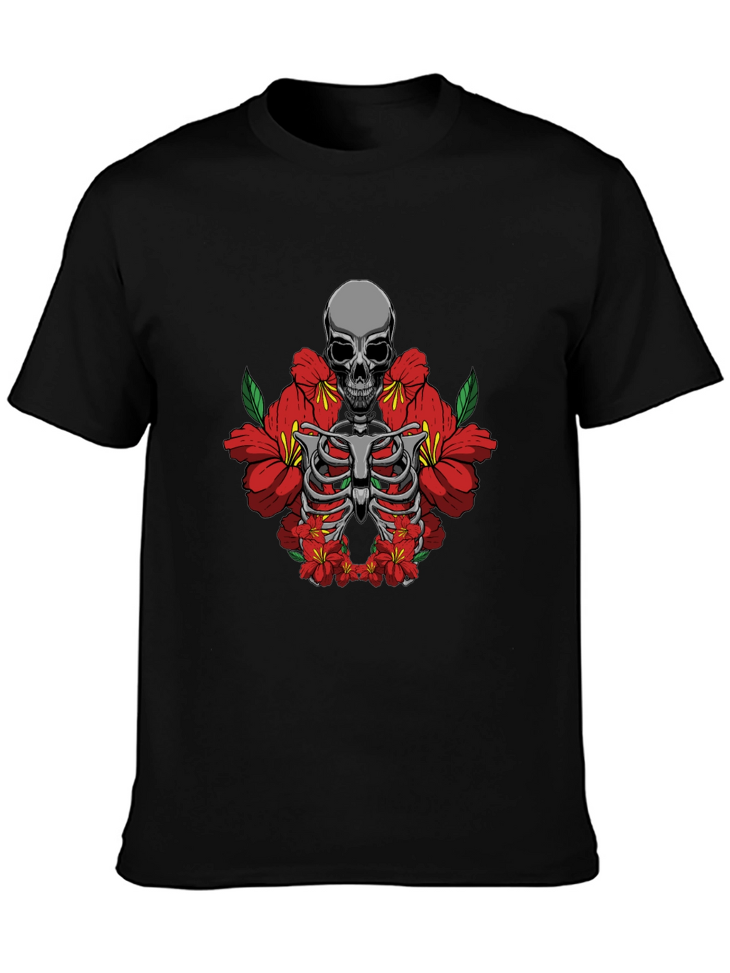 Skull & Flowers Graphic Tee - Black