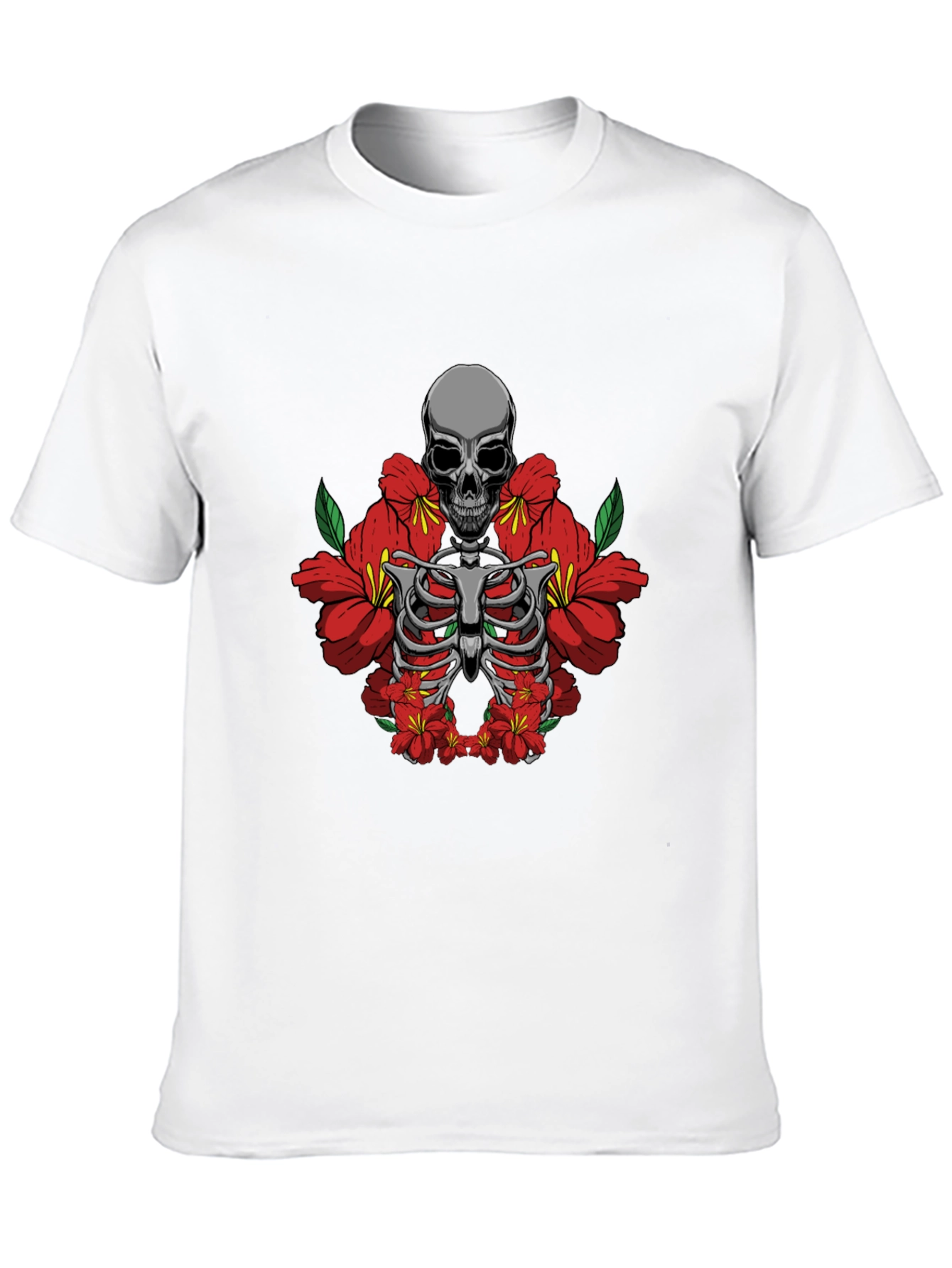 Skull & Flowers Graphic Tee - Black