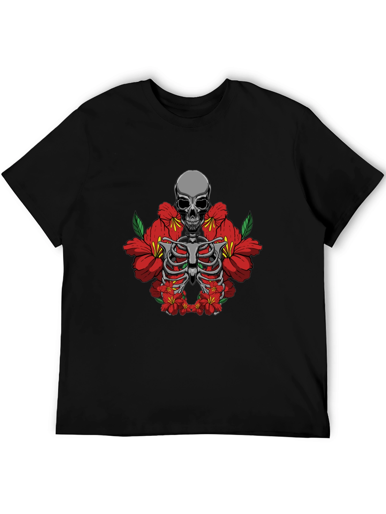 Skull & Flowers Graphic Tee - Black