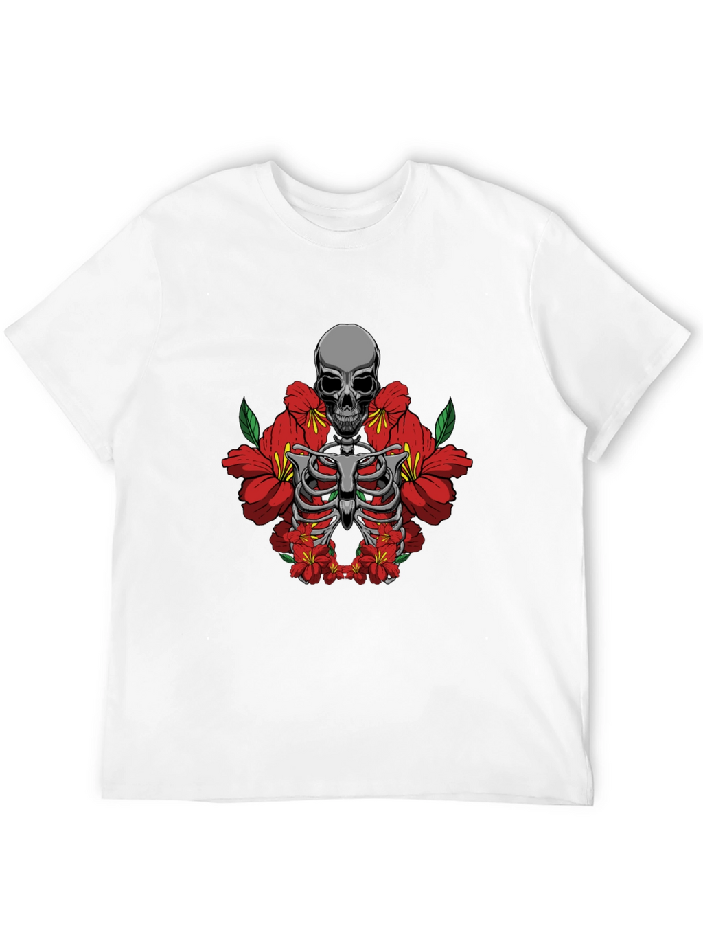 Skull & Flowers Graphic Tee - Black