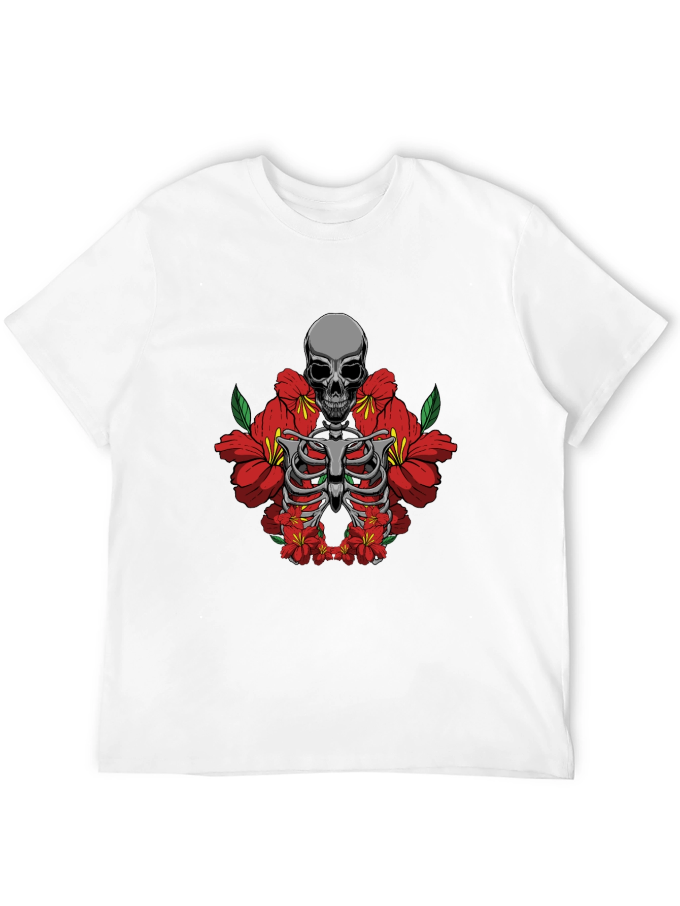 Skull & Flowers Graphic Tee - Black