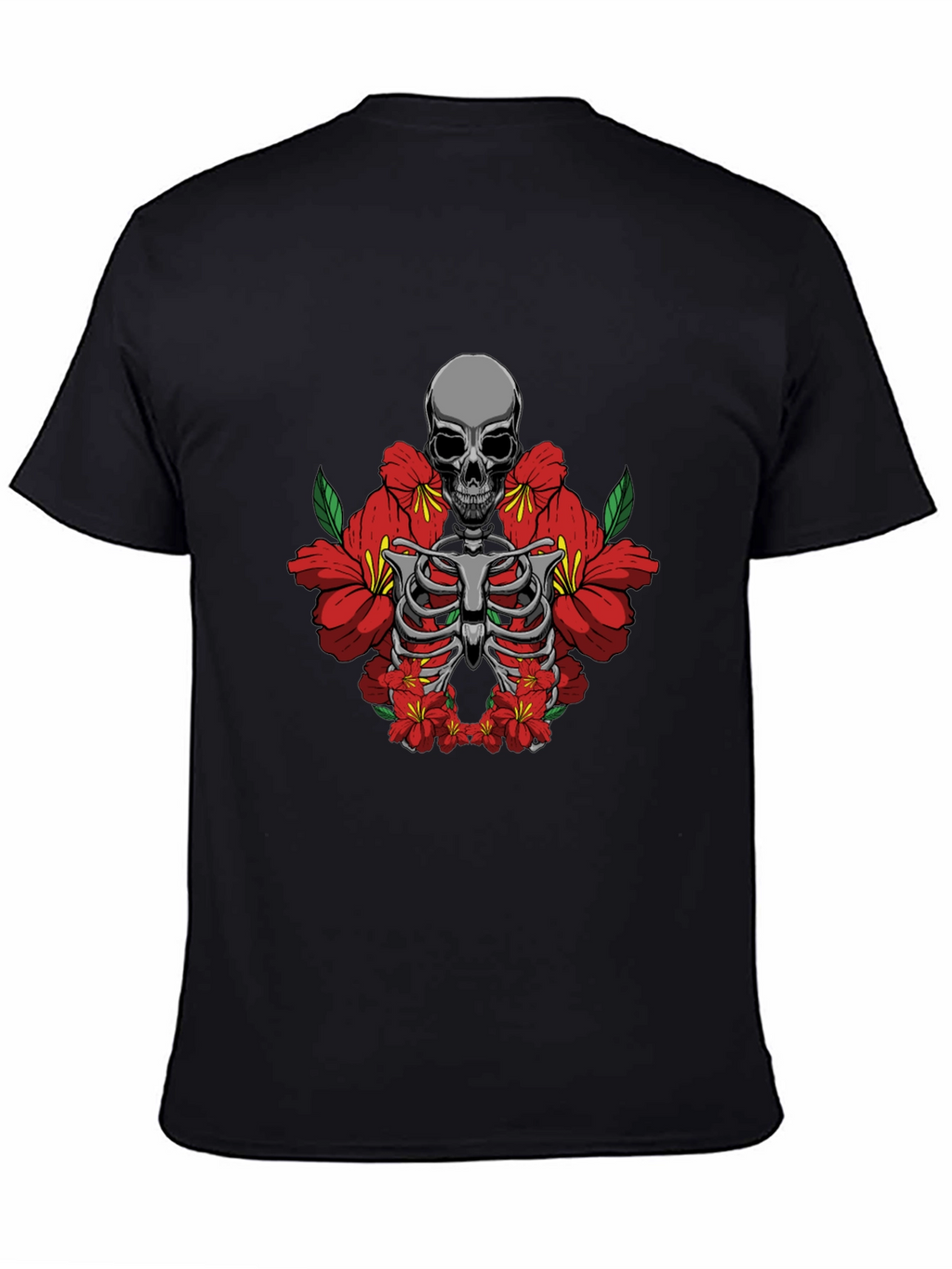 Skull & Flowers Graphic Tee - Black