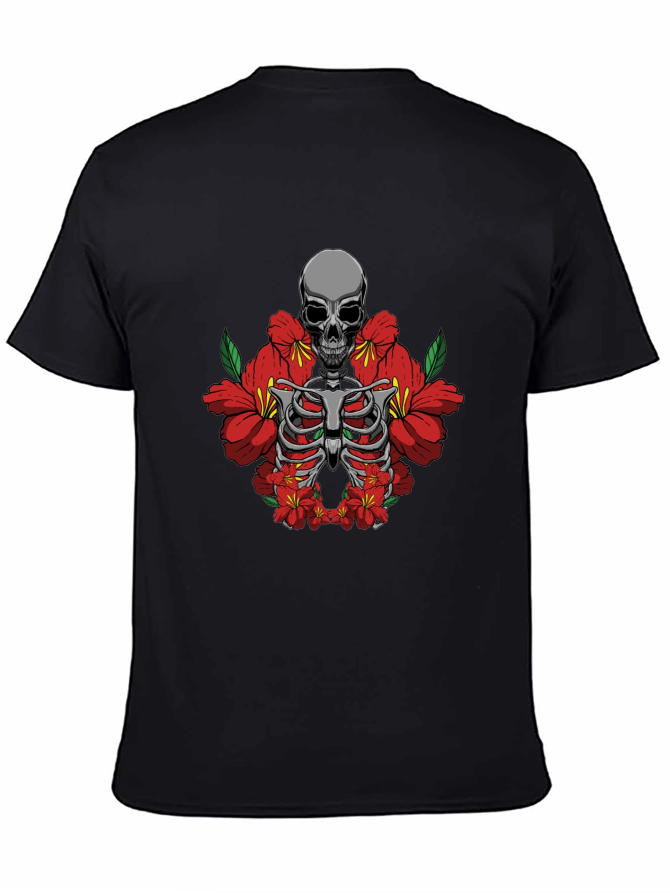 Skull & Flowers Graphic Tee - Black