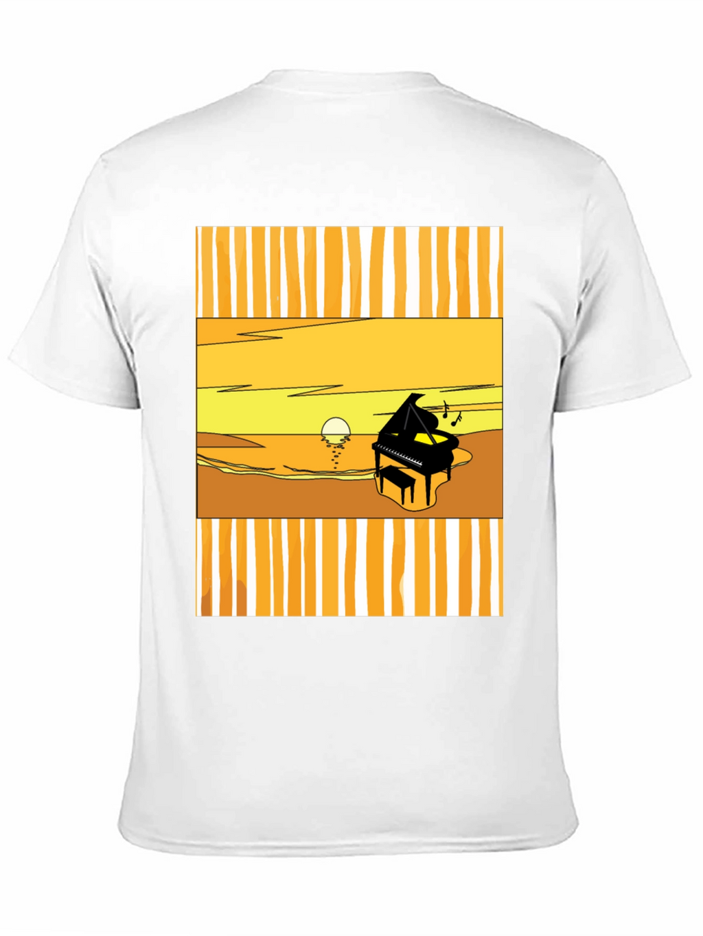 Sunset Piano Graphic Tee - Black Cotton T-Shirt
