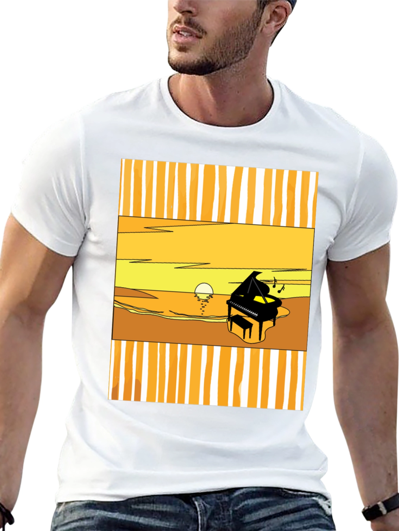 Sunset Piano Graphic Tee - Black Cotton T-Shirt