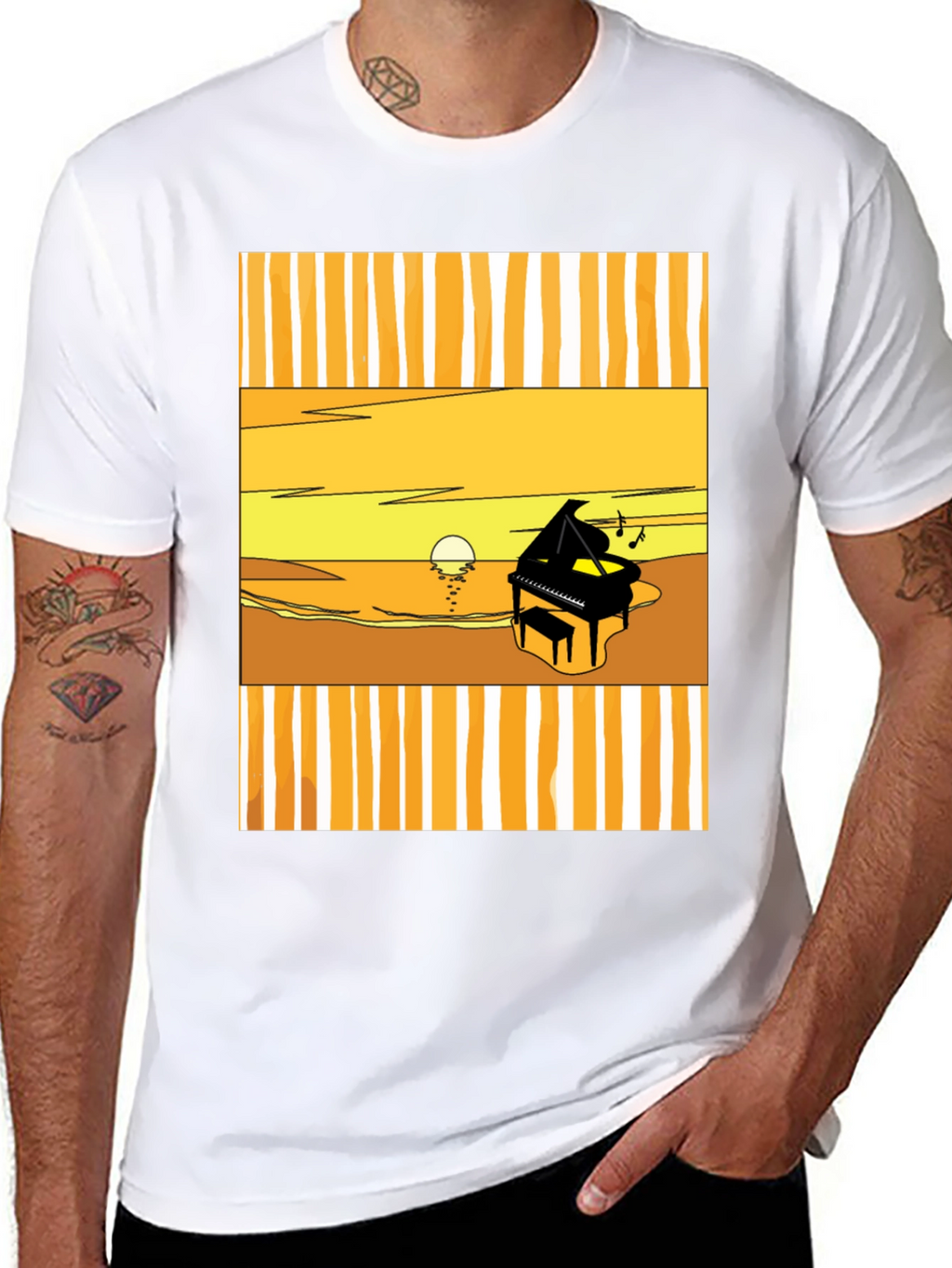 Sunset Piano Graphic Tee - Black Cotton T-Shirt