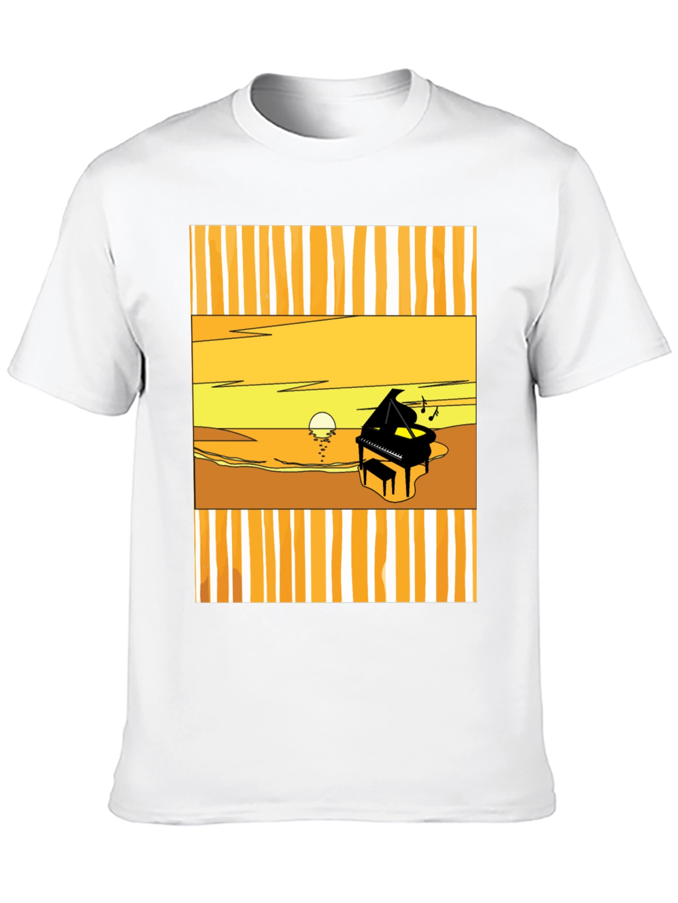 Sunset Piano Graphic Tee - Black Cotton T-Shirt