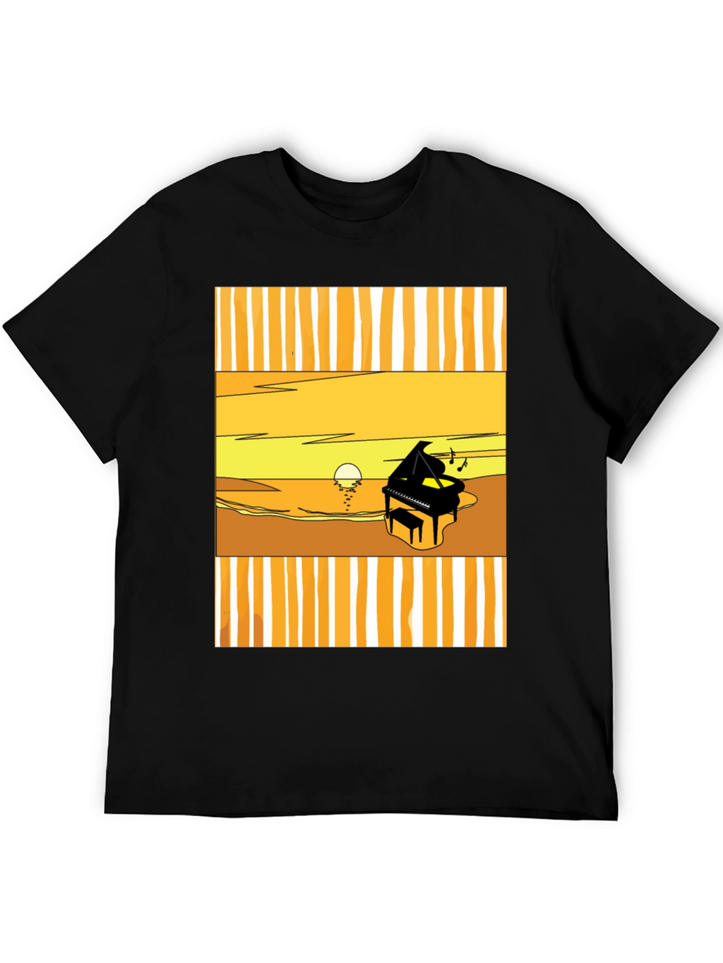 Sunset Piano Graphic Tee - Black Cotton T-Shirt