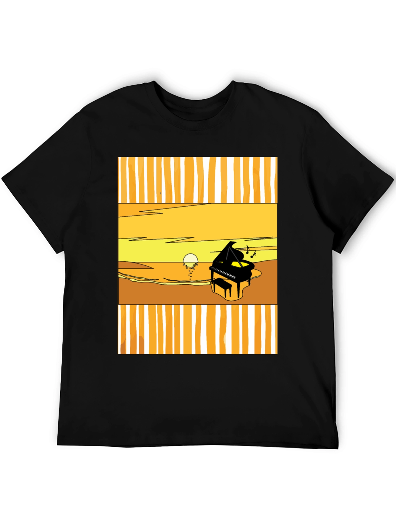 Sunset Piano Graphic Tee - Black Cotton T-Shirt