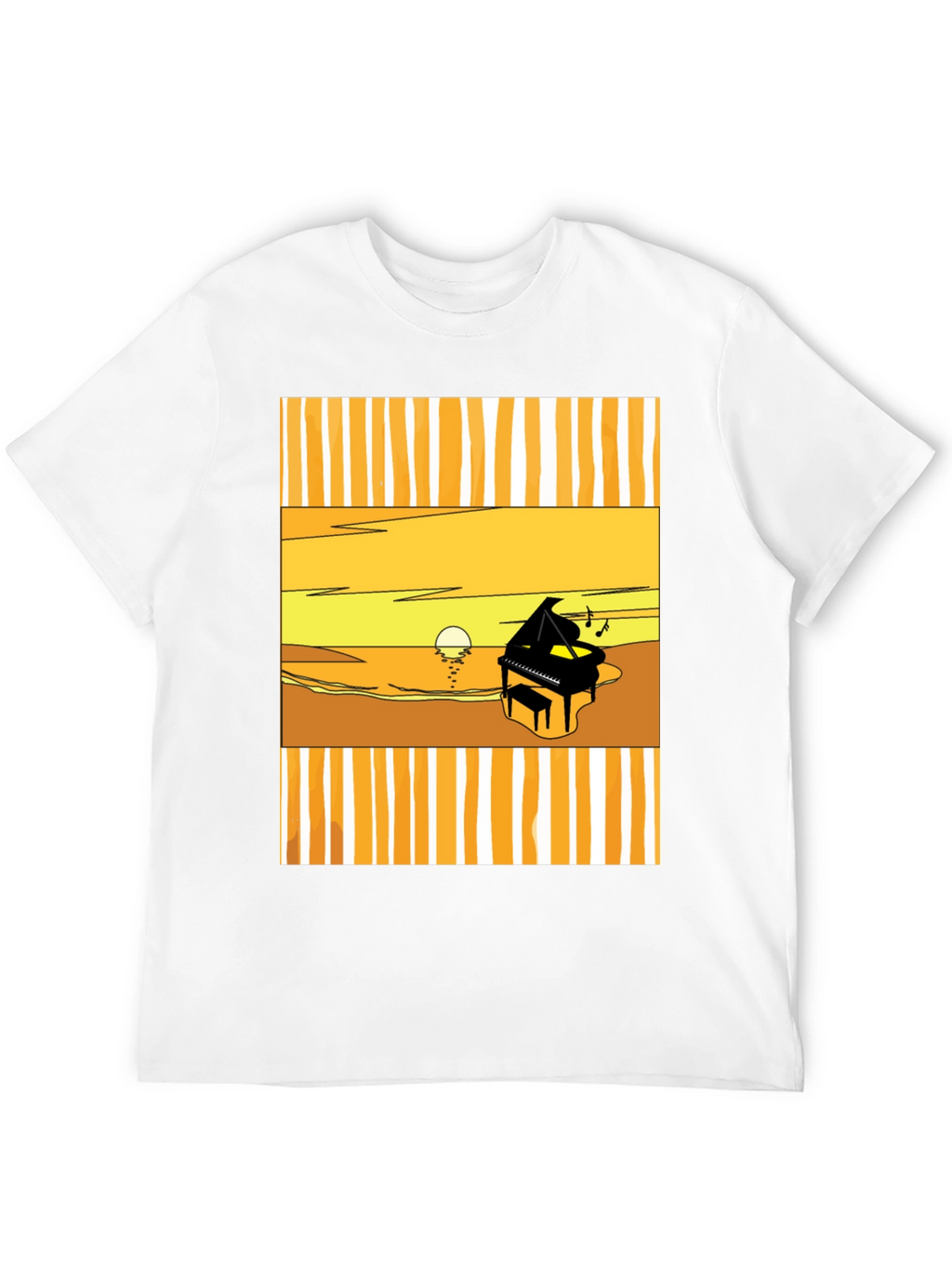 Sunset Piano Graphic Tee - Black Cotton T-Shirt