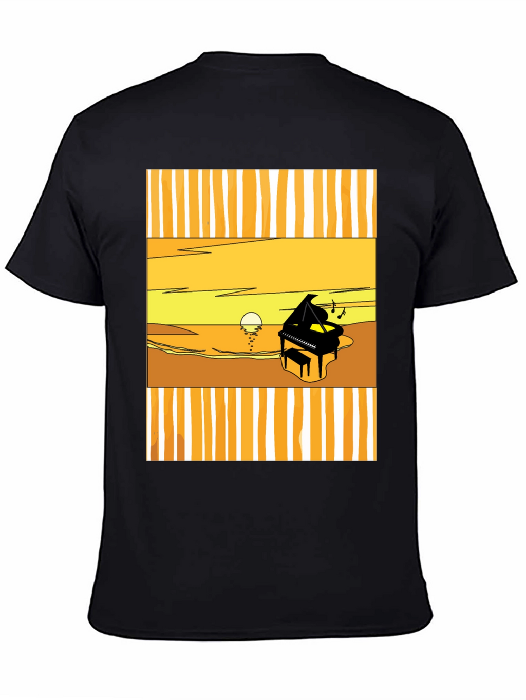 Sunset Piano Graphic Tee - Black Cotton T-Shirt