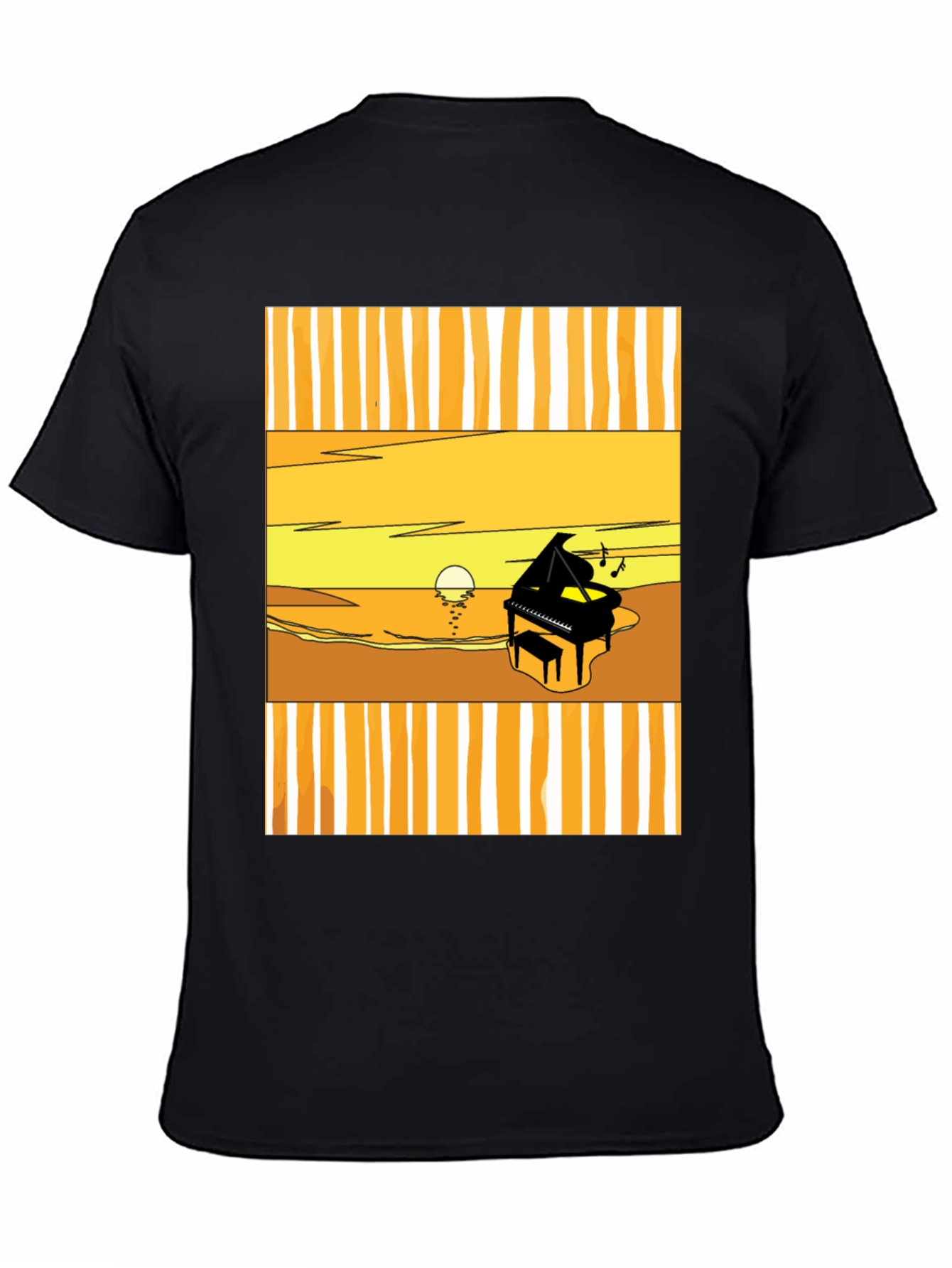 Sunset Piano Graphic Tee - Black Cotton T-Shirt