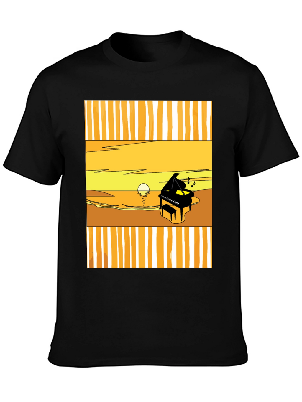 Sunset Piano Graphic Tee - Black Cotton T-Shirt