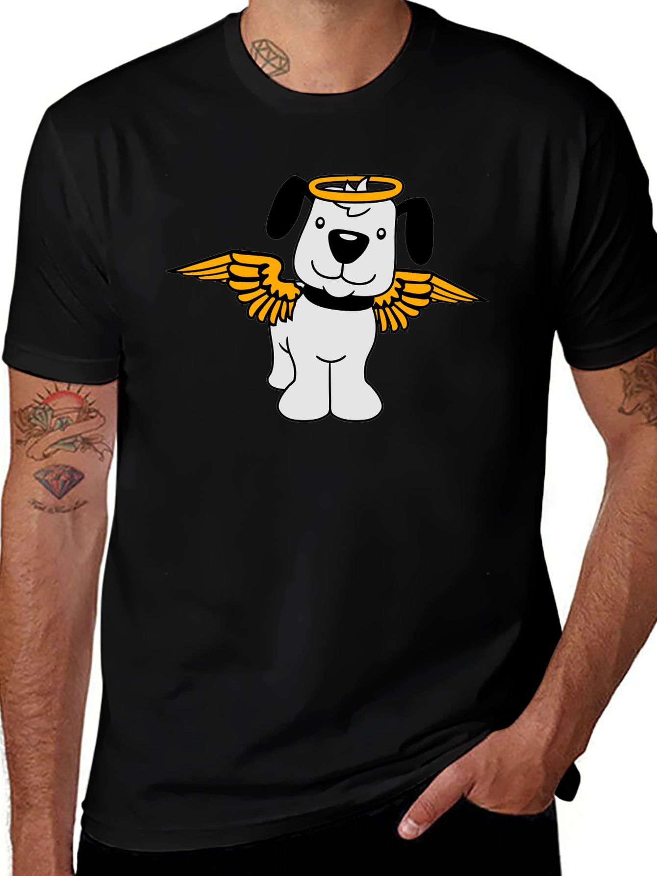 Angel Dog Graphic T-Shirt - Black Cotton Tee