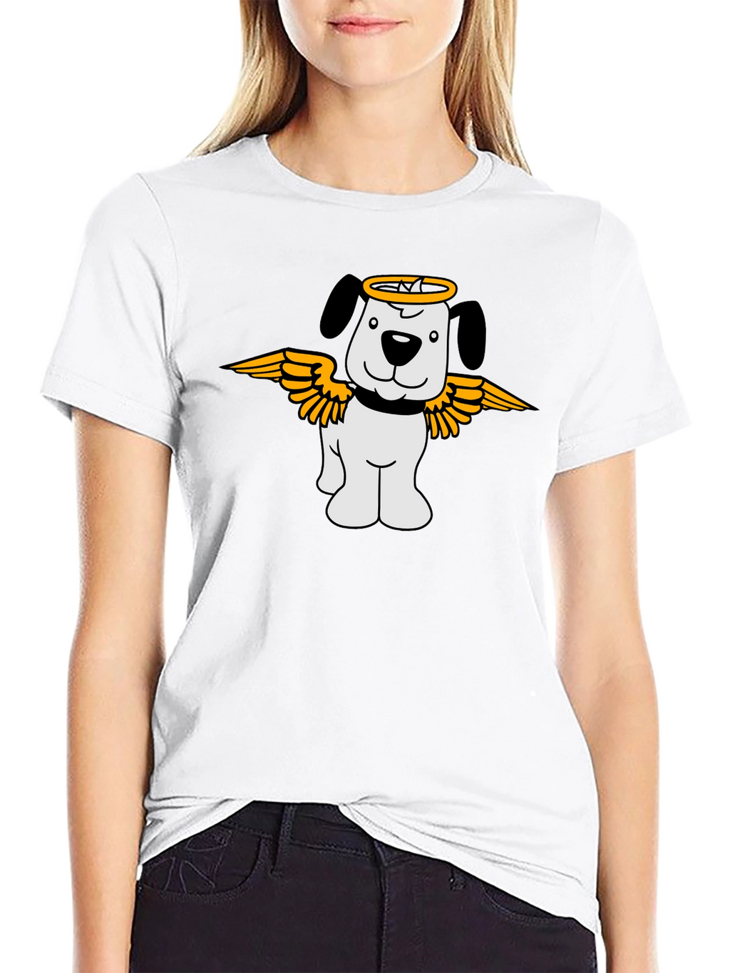 Angel Dog Graphic T-Shirt - Black Cotton Tee