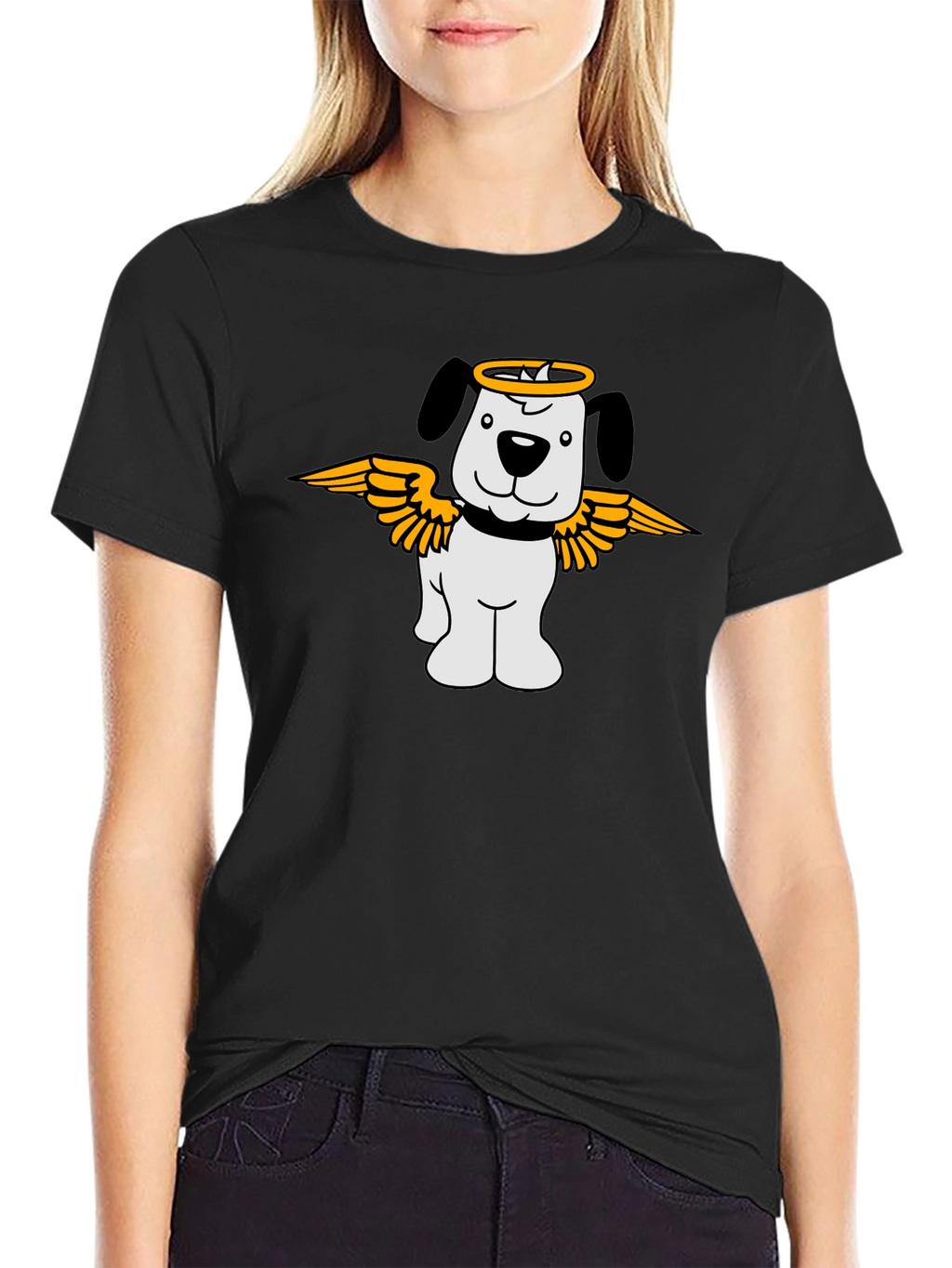 Angel Dog Graphic T-Shirt - Black Cotton Tee
