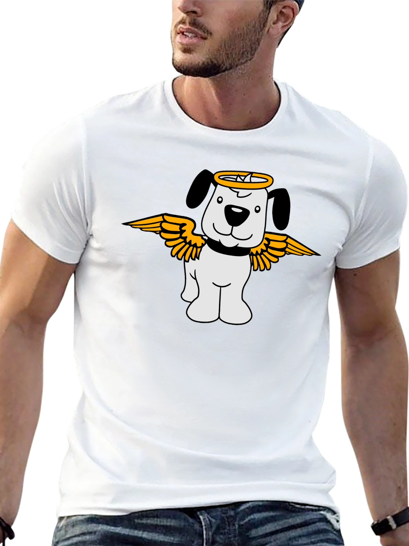 Angel Dog Graphic T-Shirt - Black Cotton Tee