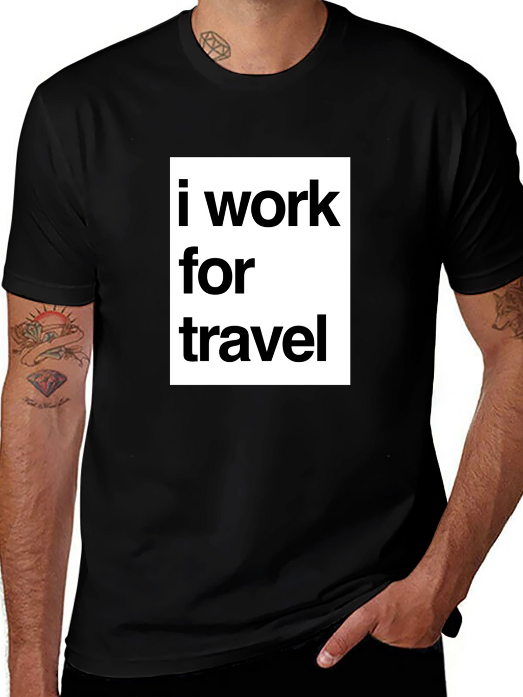 I Work for Travel Black Graphic T-Shirt