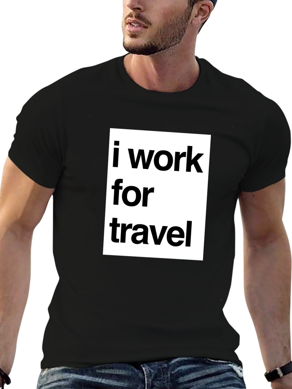 I Work for Travel Black Graphic T-Shirt
