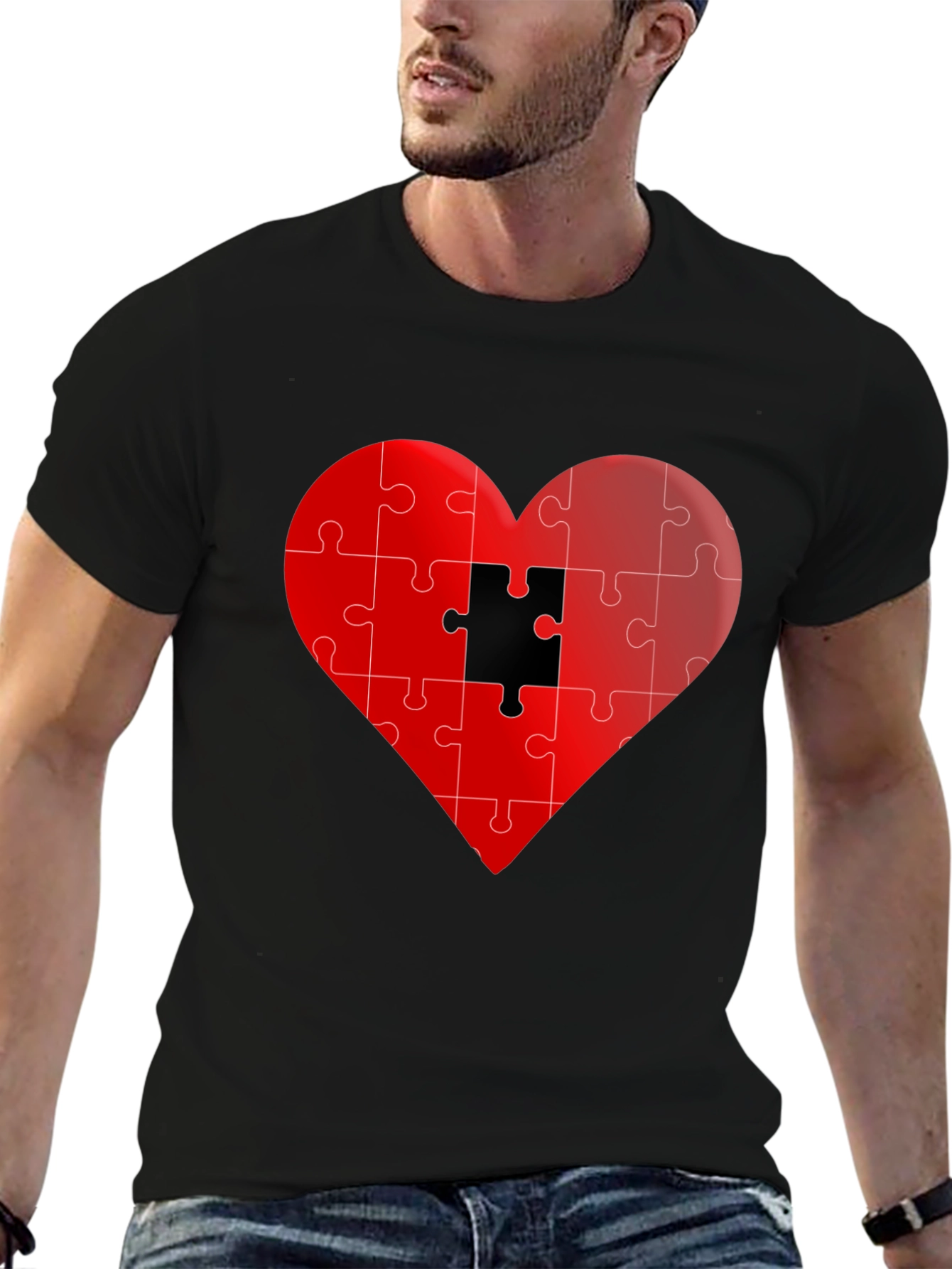 Puzzle Heart Graphic Tee - Stylish Black T-Shirt
