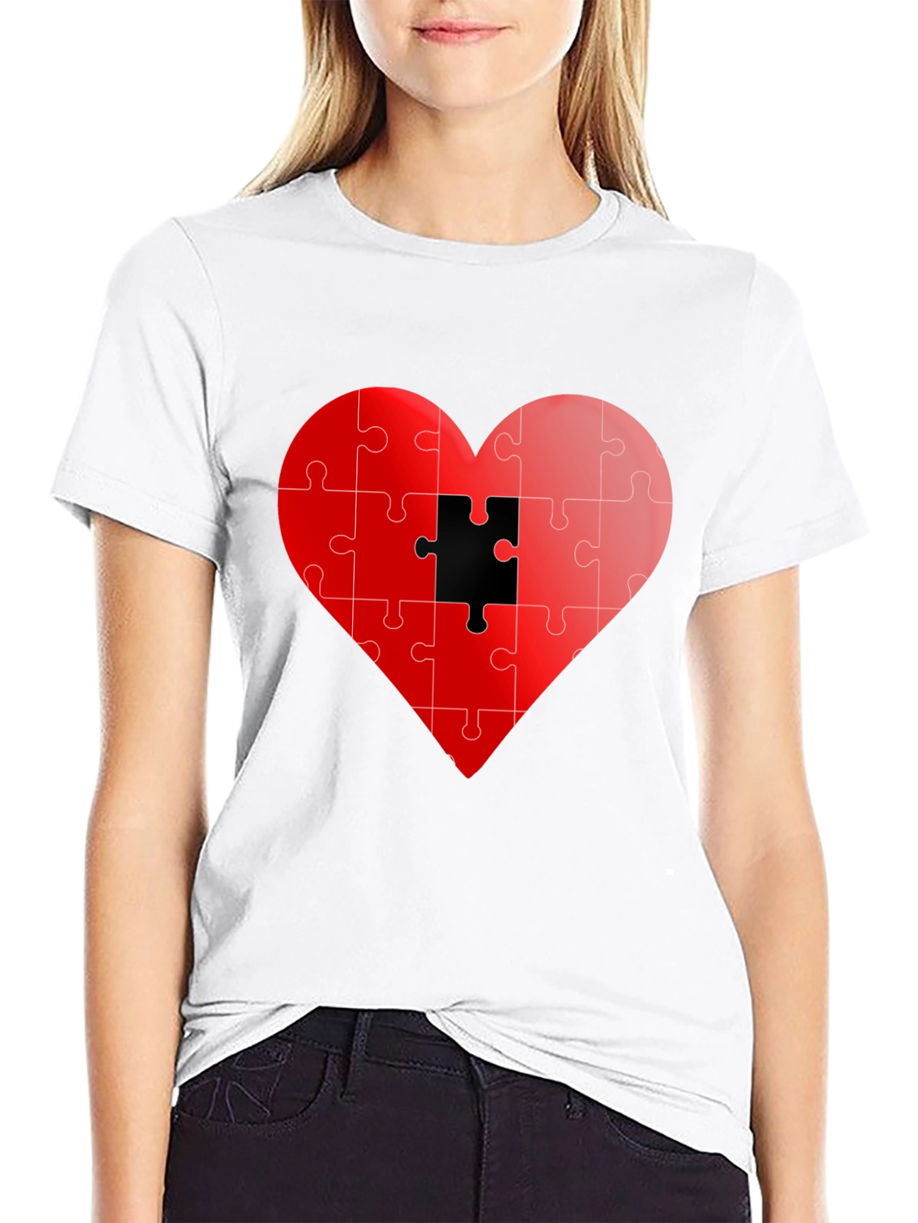 Puzzle Heart Graphic Tee - Stylish Black T-Shirt