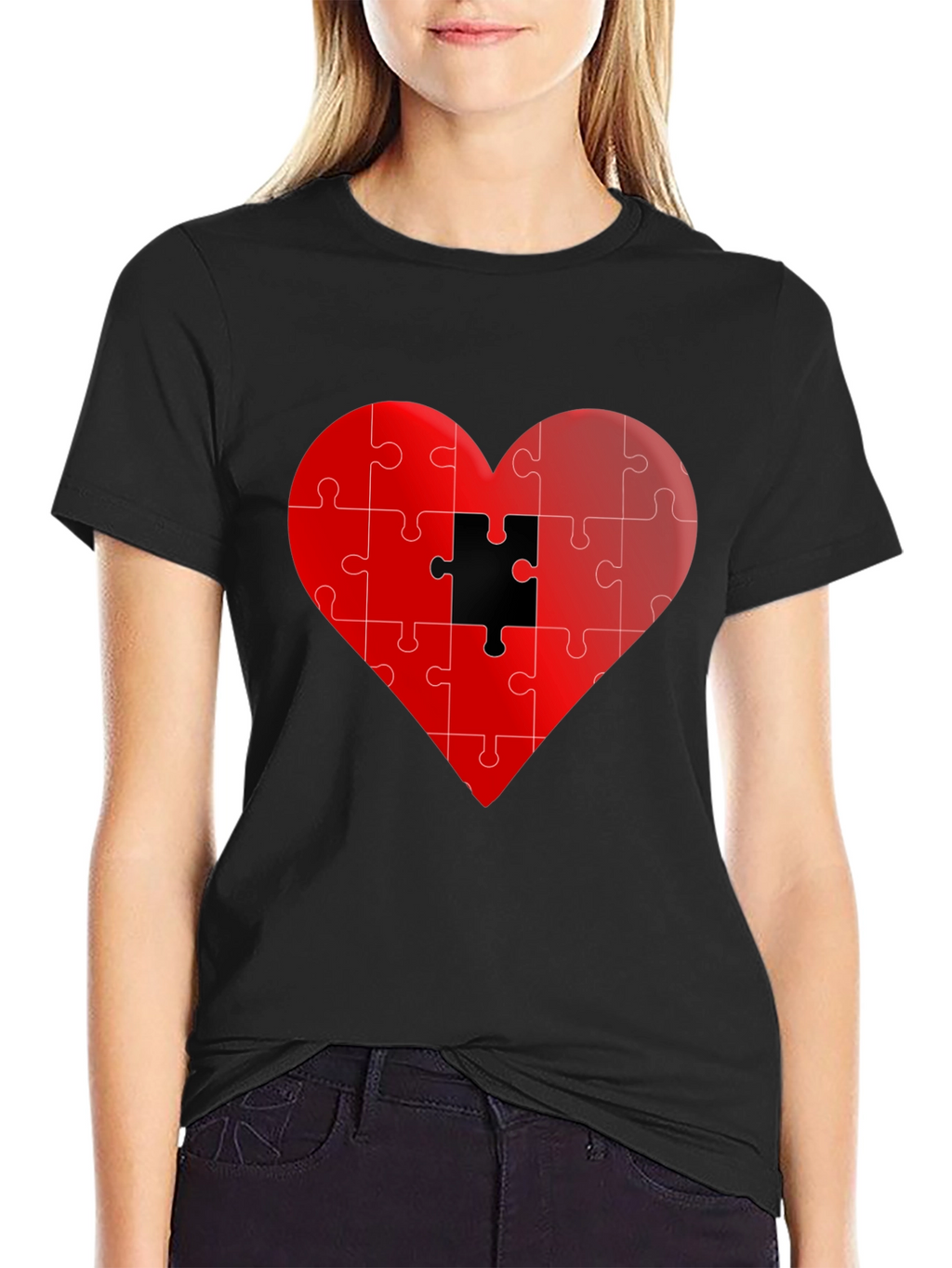 Puzzle Heart Graphic Tee - Stylish Black T-Shirt