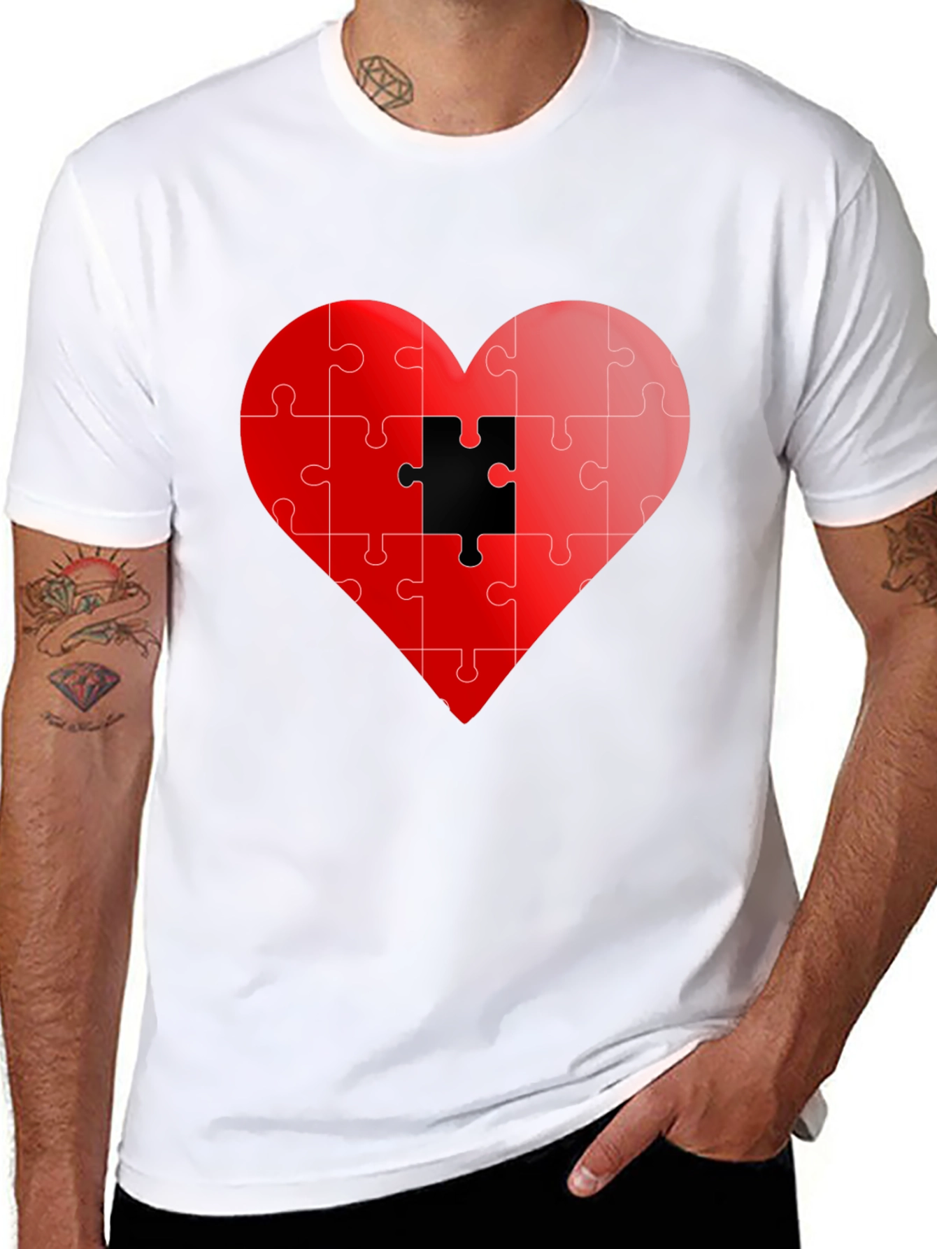 Puzzle Heart Graphic Tee - Stylish Black T-Shirt