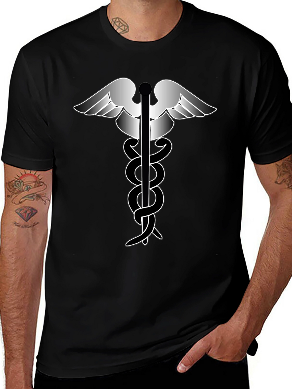 Caduceus Symbol Graphic T-Shirt - Classic Design