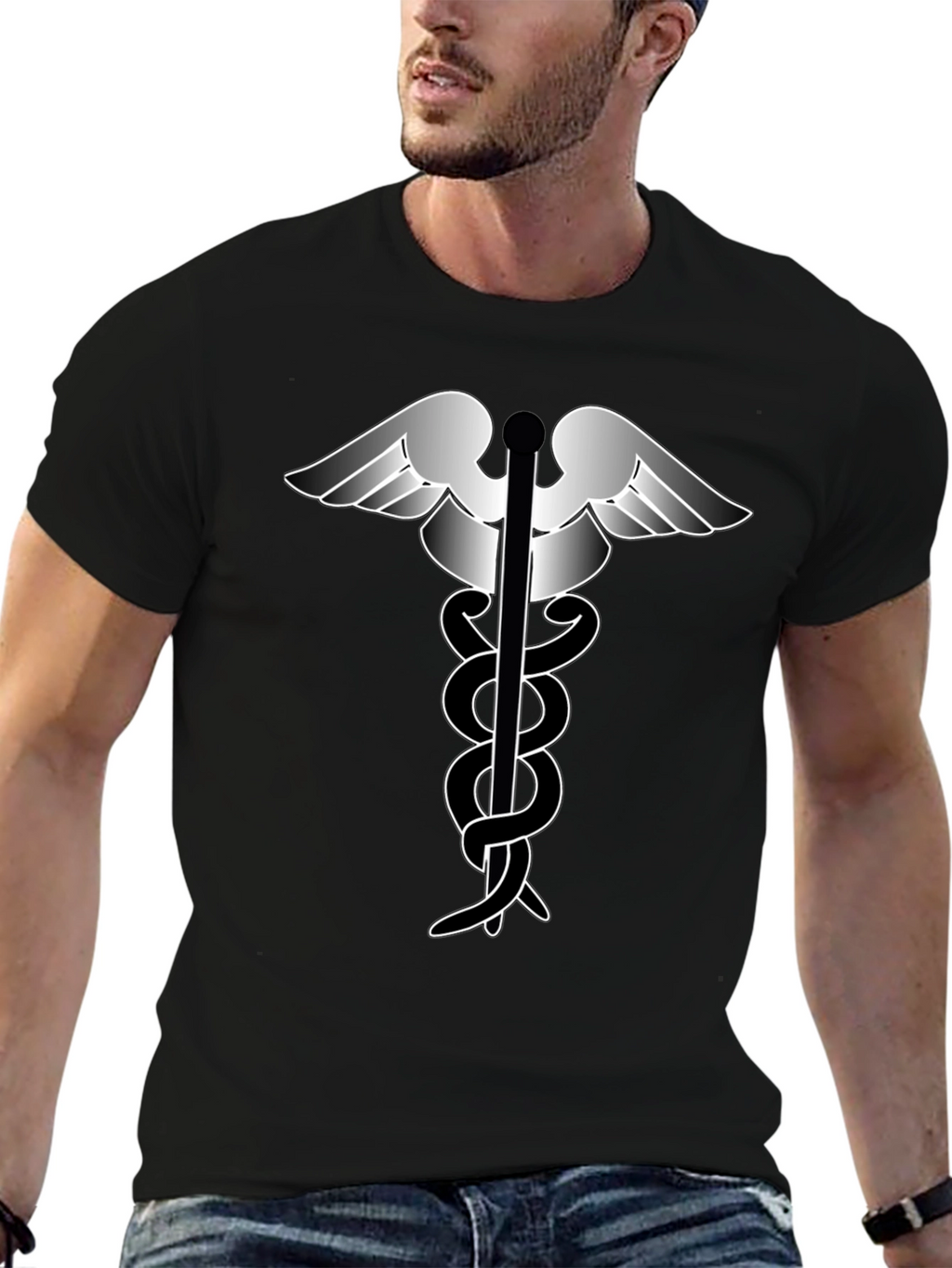 Caduceus Symbol Graphic T-Shirt - Classic Design