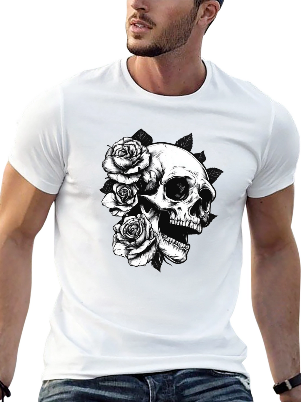 Skull & Roses Graphic Tee - Black