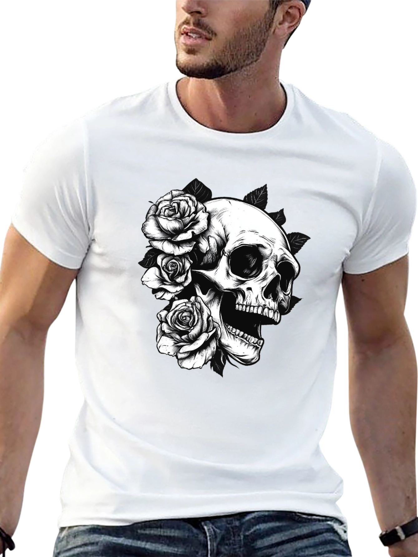 Skull & Roses Graphic Tee - Black