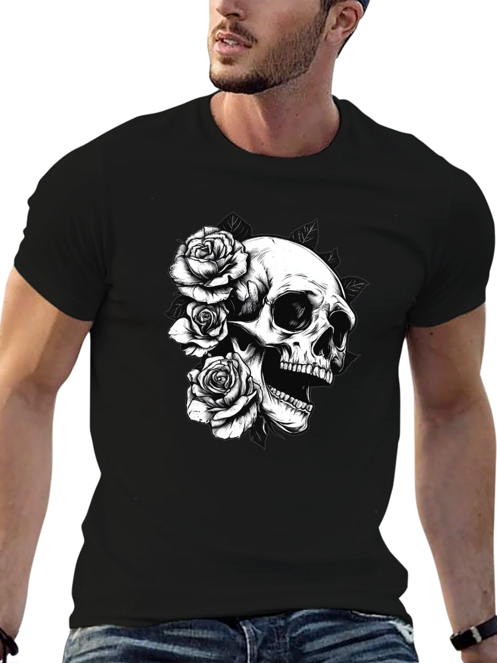 Skull & Roses Graphic Tee - Black