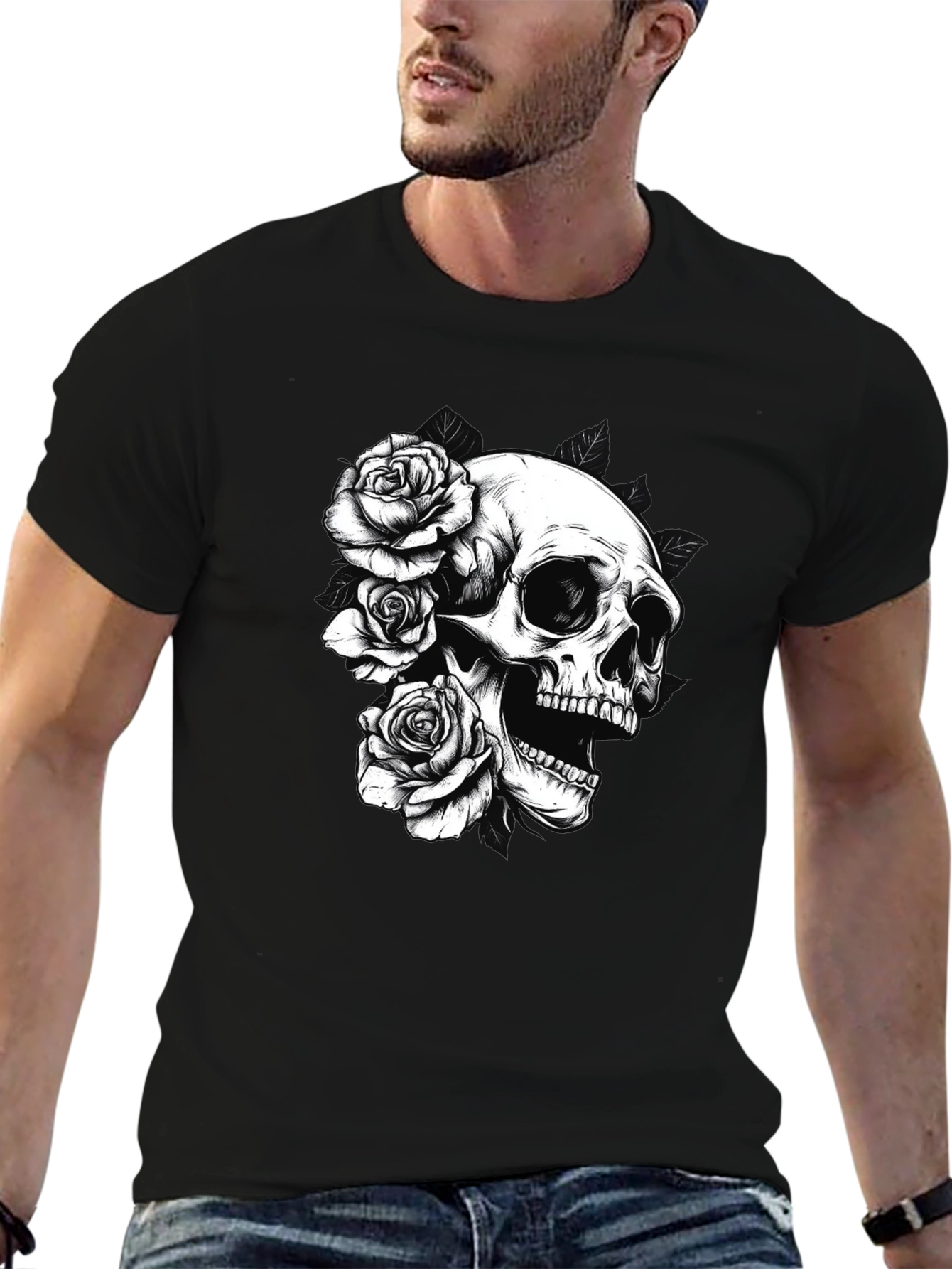 Skull & Roses Graphic Tee - Black