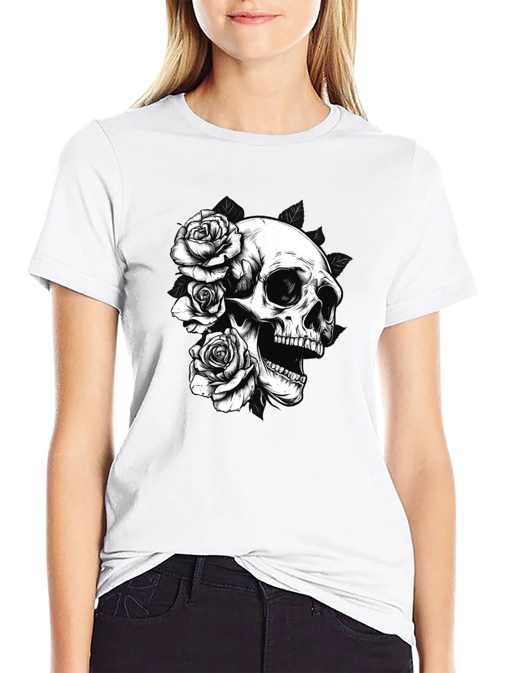 Skull & Roses Graphic Tee - Black