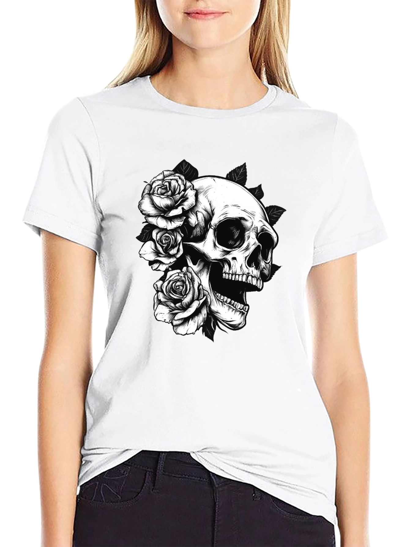 Skull & Roses Graphic Tee - Black