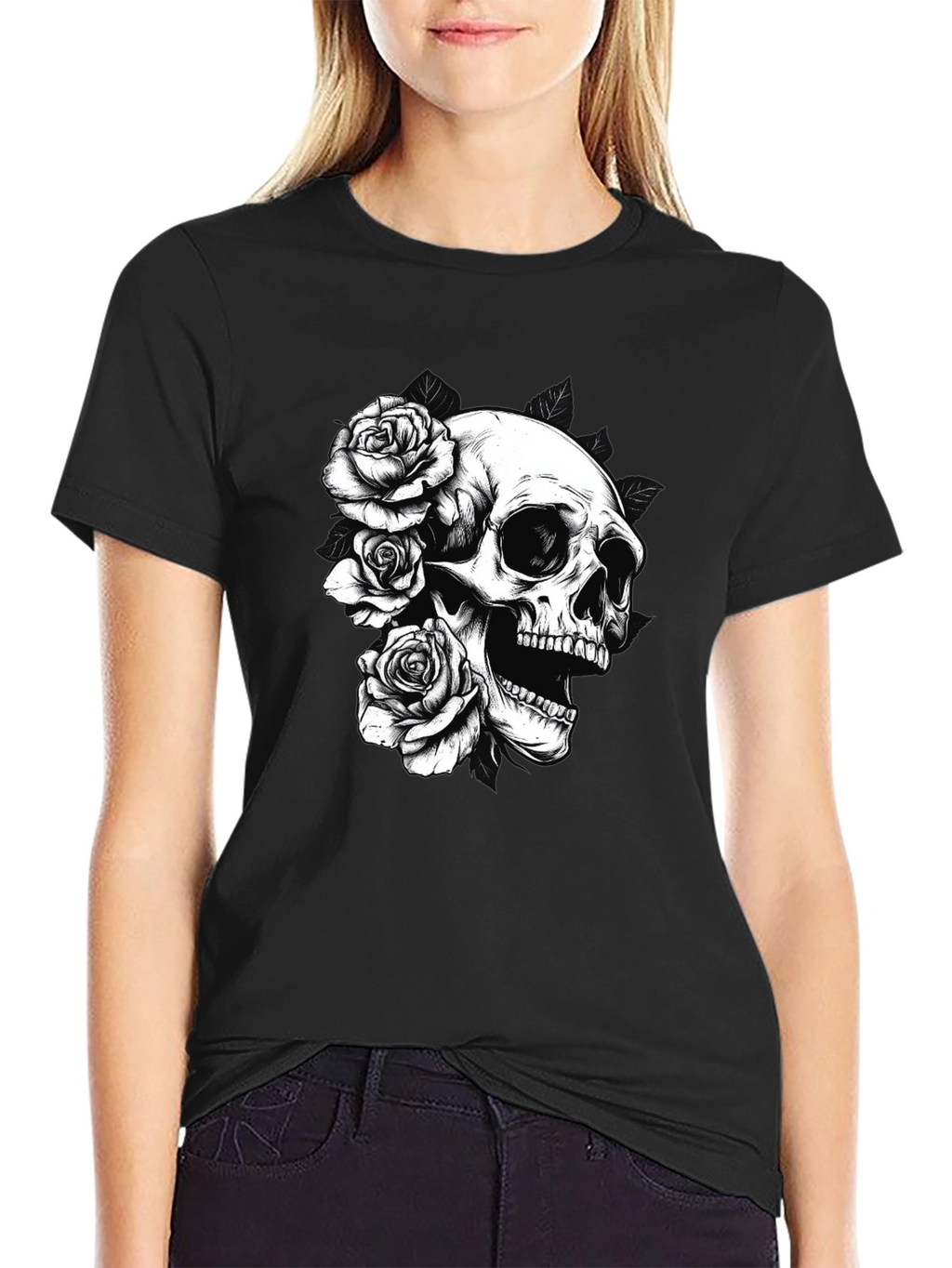Skull & Roses Graphic Tee - Black