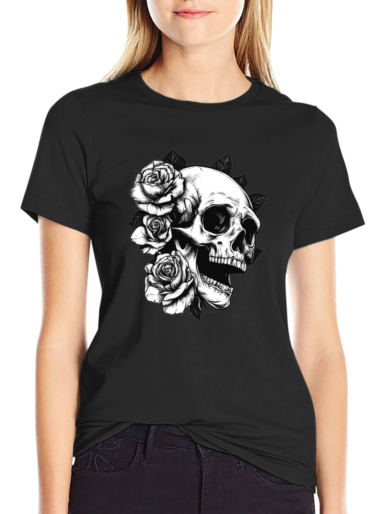 Skull & Roses Graphic Tee - Black